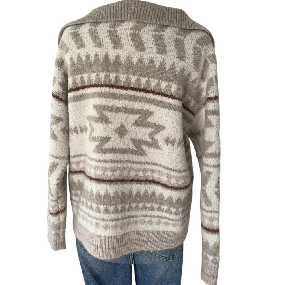 Knox Rose Aztec fair isle button pullover sweater taupe white black S - Picture 5 of 11